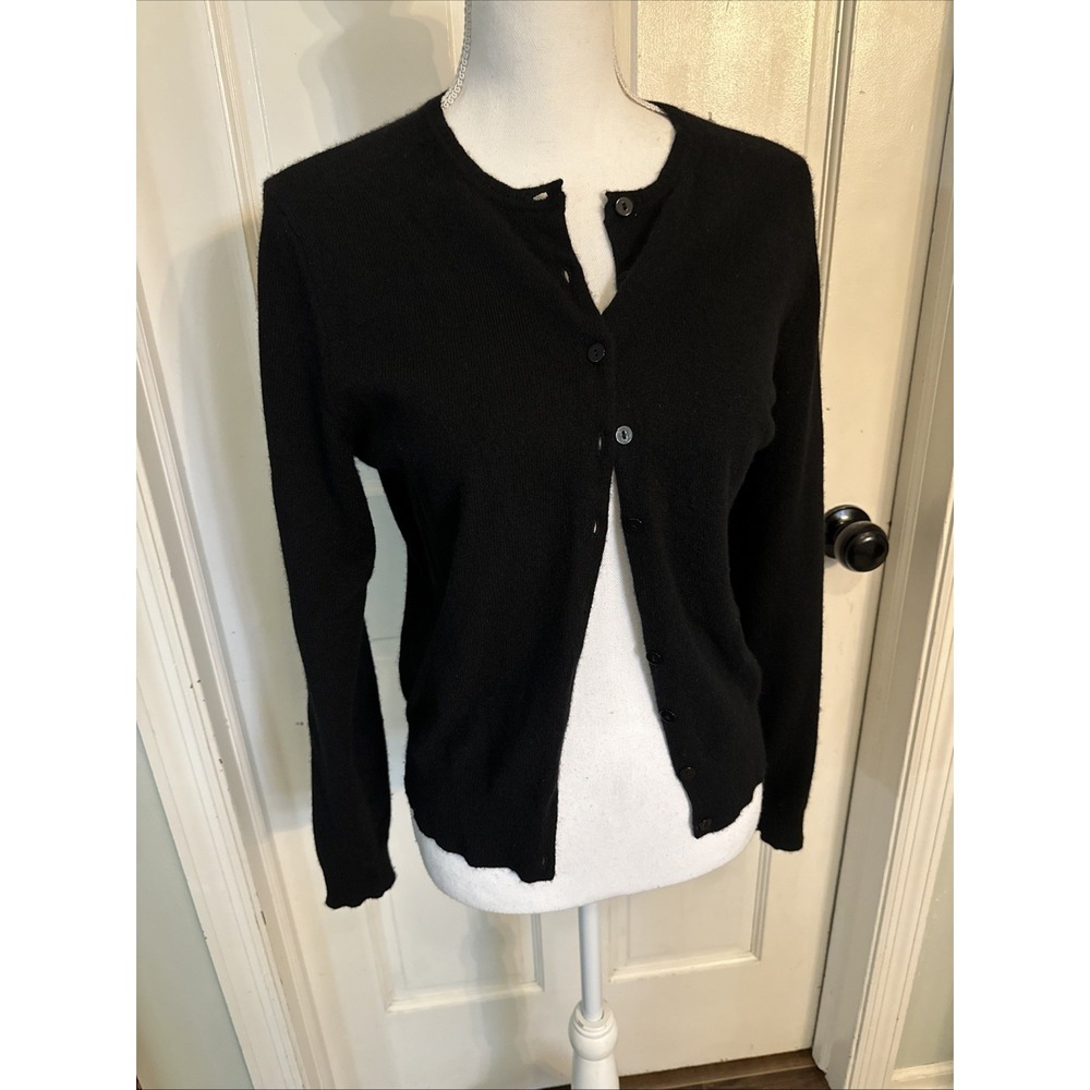 Valerie Stevens Vintage Two-Ply Cashmere Cardigan Sweater Black Sz Medium Petite